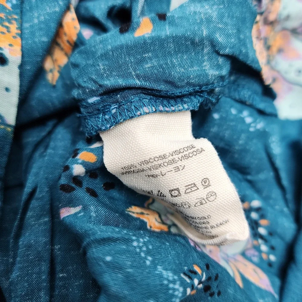 Free People Tunic Top Women's XS‎ Floral Boho Long Sleeve Blue